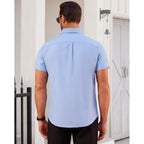 Alimens & Gentle Men'S Short Sleeve Oxford Shirt Regular Fit Button Down Collar Shirts With Pocket