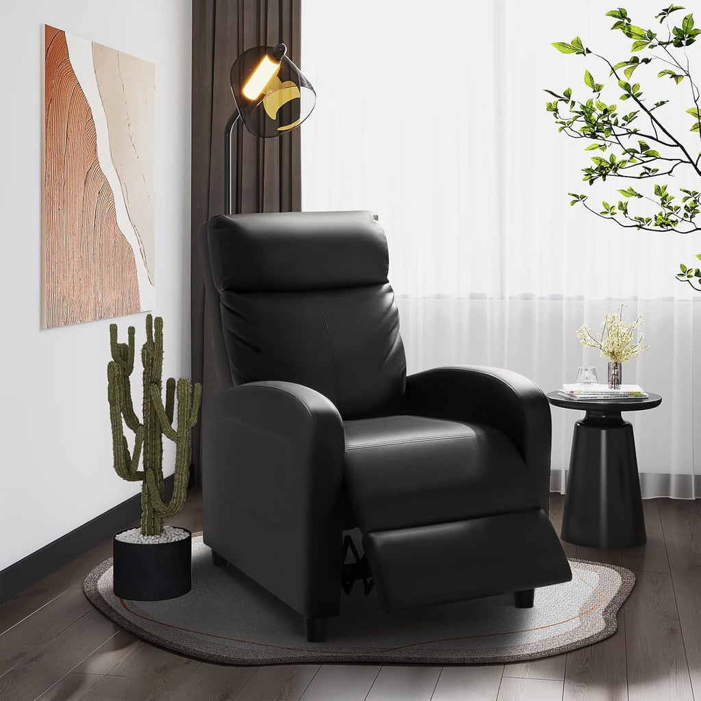Homall Recliner Chair, Recliner Sofa Pu Leather For Adults, Recliners Home Theater Seating With Lumbar Support, Reclining Sofa Chair For Living Room (Black, Leather)