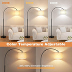 70" Dimmable Arc Floor Lamp With Remote, Color Temp Adjustable | Arched Floor Lamp With Rotating Head, Foot Switch And Remote, Over Couch Arched Light For Living Room, Deep Beige And Black