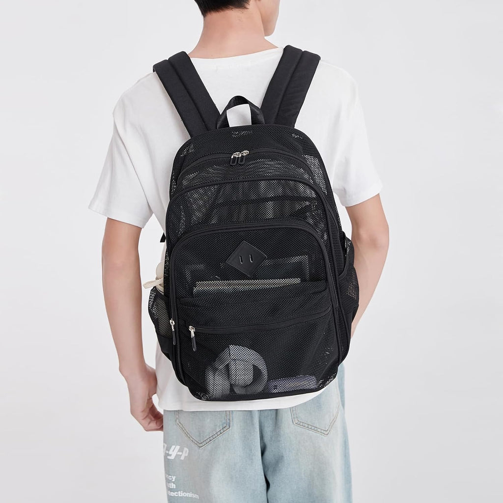 Mesh Backpack Heavy Duty, See Through School Backpack Transparent Bookbag For Swimming, Beach, Sports, Work, Travel
