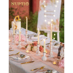 NUPTIO Taper Candle Holders Decor: Set of 3 Wooden Candlestick Holders Mantel Decor - Boho Farmhouse Rustic White