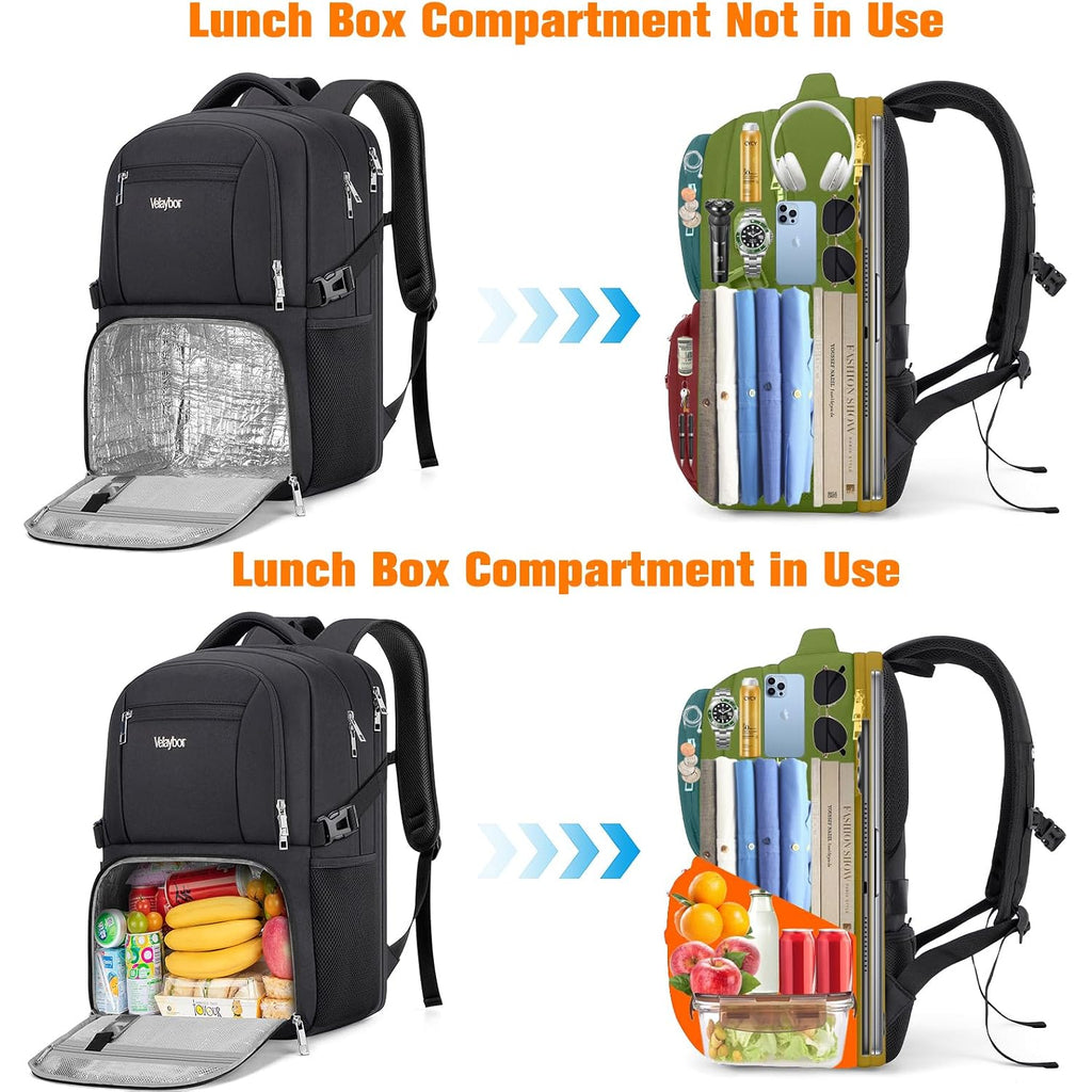 Insulated Lunch Backpack Fit 17" Laptop With Cooler Compartment | 2 In 1 Work Backpack With Lunch Box, Lunch Compartment, Water-Resistant, Lightweight, College Couputer Bag, Men & Women