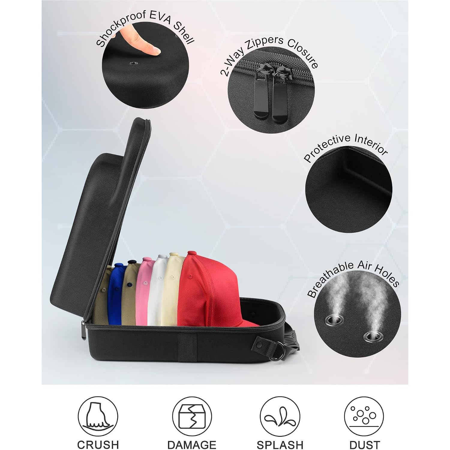 Set Of 2 Hard Hat Travel Cases For Baseball Caps - Hat Storage Organizer Holder With Handle, Shoulder Strap And Trolley Sleeve, Protect Up To 10 Hats For Outdoor And Home Storage, Black