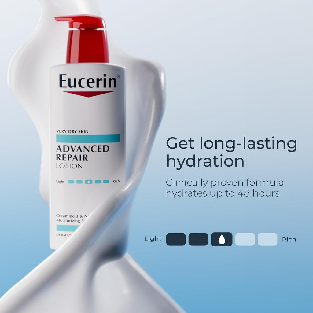 Eucerin Advanced Repair Lotion, Urea Enriched, Unscented Body Lotion For Dry Skin With Triple Moisturizing Complex, 16.9 Fl Oz Bottle