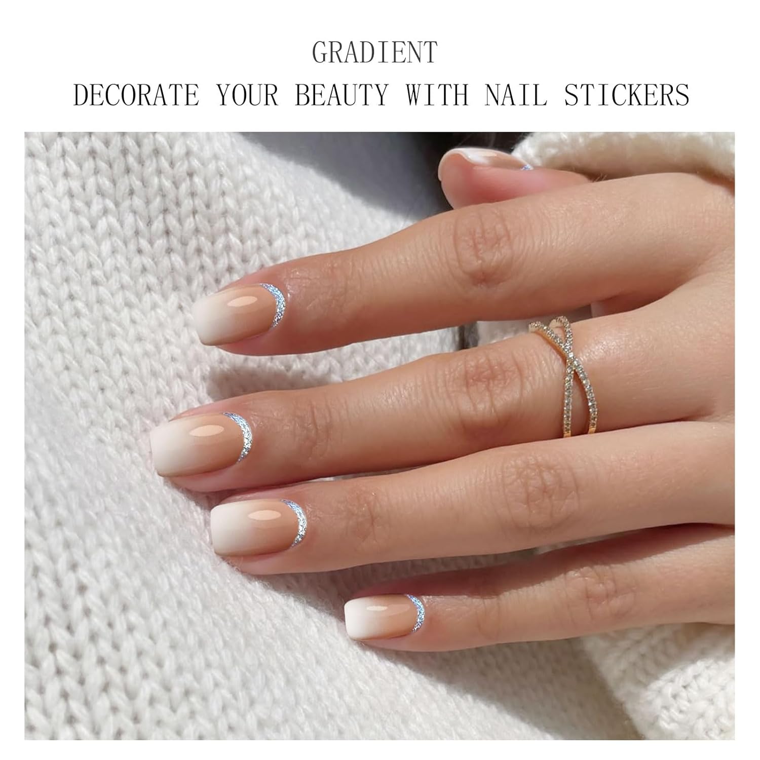 JMEOWIO Semi Cured Gel Nail Strips Glitter White Solid Color Gel Nail Stickers Nails Art Design Decoration Accessories