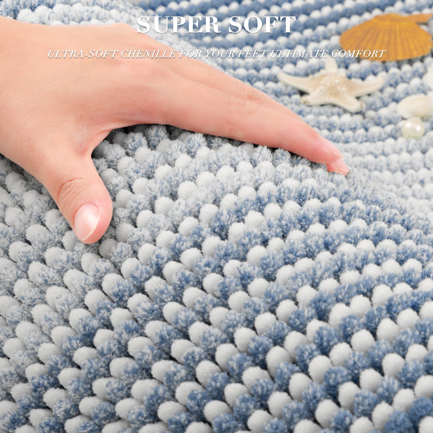 Bathroom Rugs And Mats Sets, 2 Piece Thick Absorbent Chenille Bath Mat Rug Set Non Slip, Soft Shaggy Bath Room Floor Mats For Bathroom, Machine Washable (Fog Blue, 20" X 32" Plus 16" X 24")