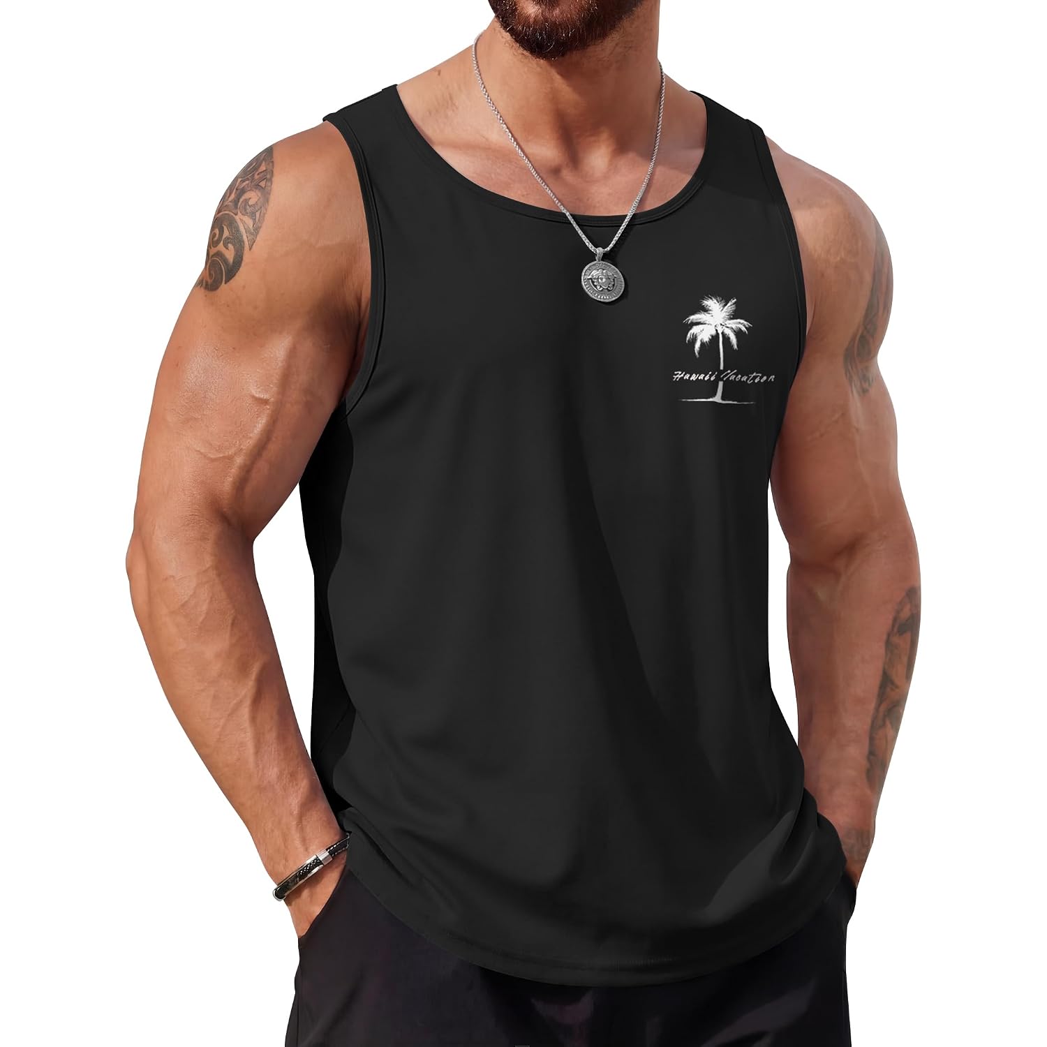 Coofandy Mens Beach Tank Tops Summer Cotton Sleeveless Graphic T Shirts Palm Tree Casual Vacation Muscle Tank