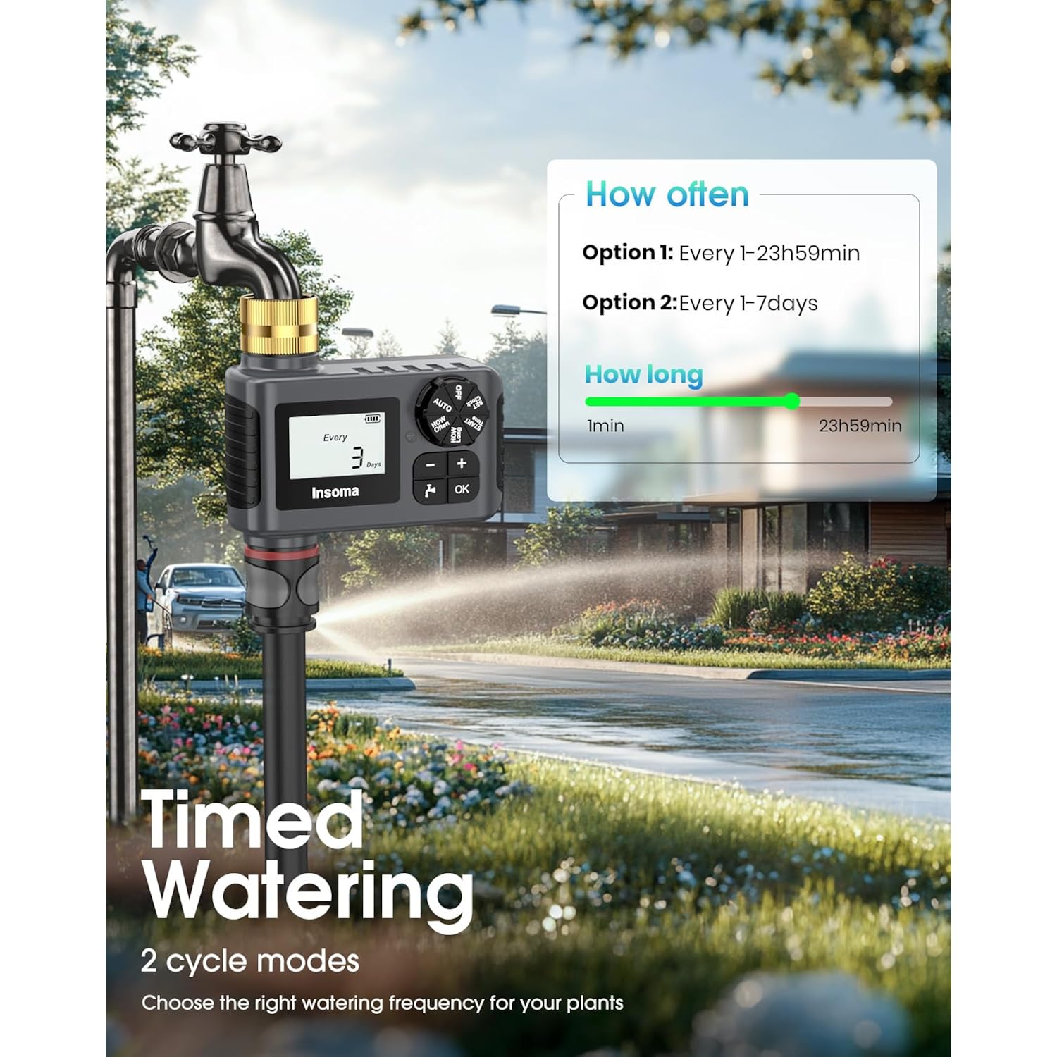 Water Timer For Outdoor Garden Hose, Hose Timer With Rain Delay/Manual Mode, Automatic Drip Irrigation Controller System For Lawn Yard Garden Watering