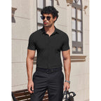 Coofandy Mens Muscle Fit Dress Shirts Stretch Wrinkle Free Short Sleeve Button Down Shirt Casual Solid Untucked Shirt