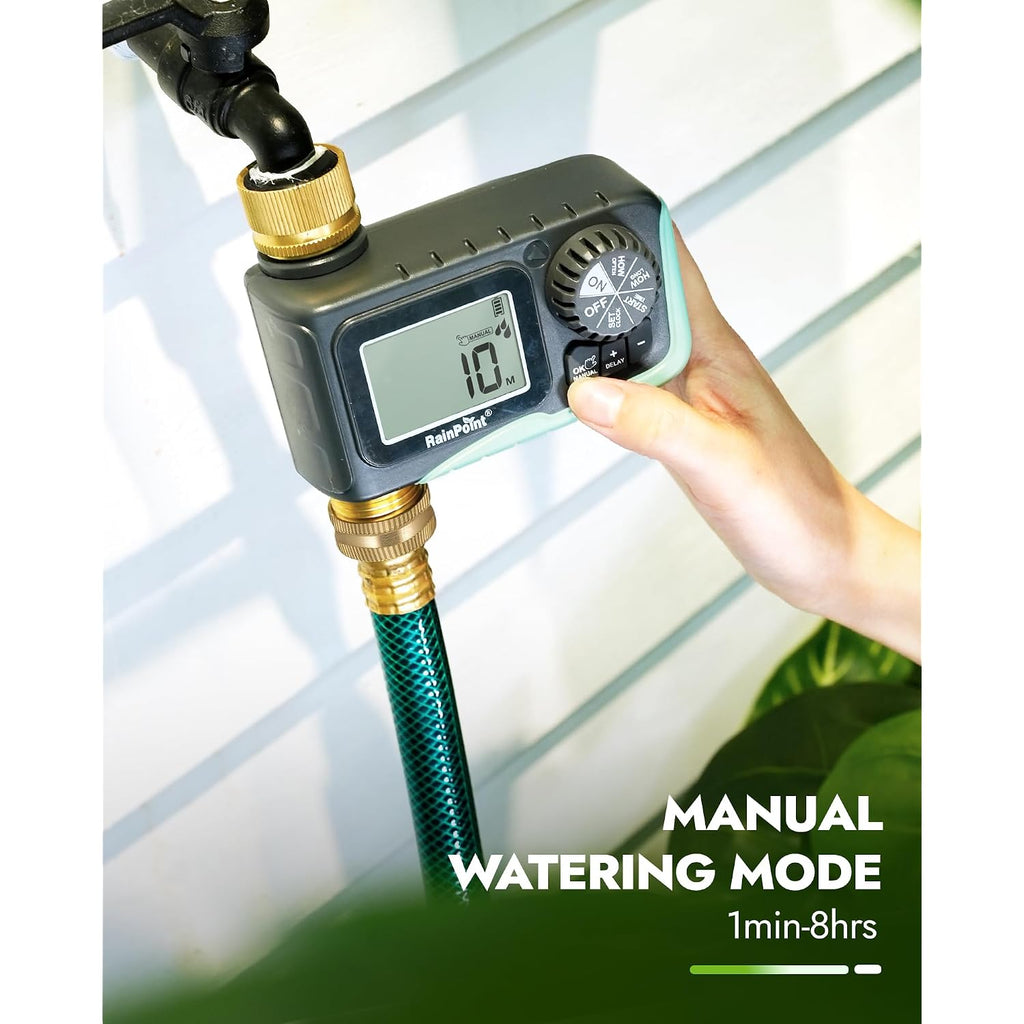 Rainpoint Sprinkler Timer With Brass Inlet & Outlet, Programmable Hose Timer For Garden Soaker Hose, Watering Timer With Rain Delay/Manual Watering System, Digital Drip Irrigation For Yard, Lawn