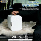 NEWBULIG Mini Fridge for Bedroom, Office & Car, Portable 4L/4.23QT Mini Refrigerator for Skincare with Handle, Ultra-Quiet Energy-Saving Compact Cooler for Drinks, Food, Skincare & Makeup, 12V AC/DC