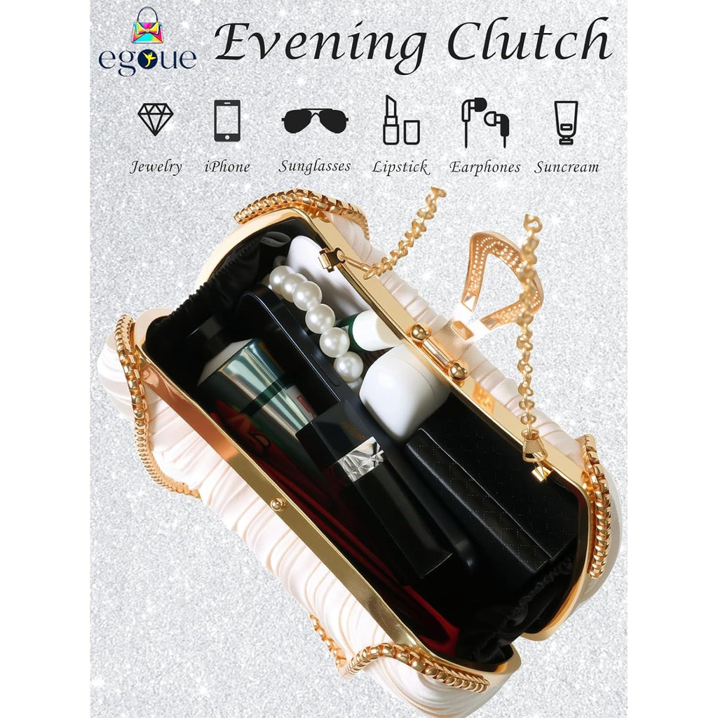 Gold Clutch Purses for Women - Elegant Sparkling evening bags for Wedding Galas, Prom Nights, Cocktail Parties& Formal Events