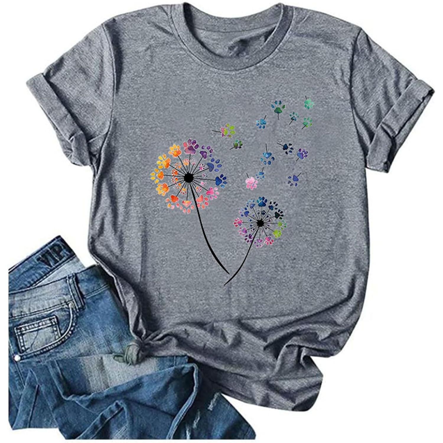 Womens Dandelion Graphic T-Shirts Teen Girls Cute Sunflower Print Casual Tee Tops