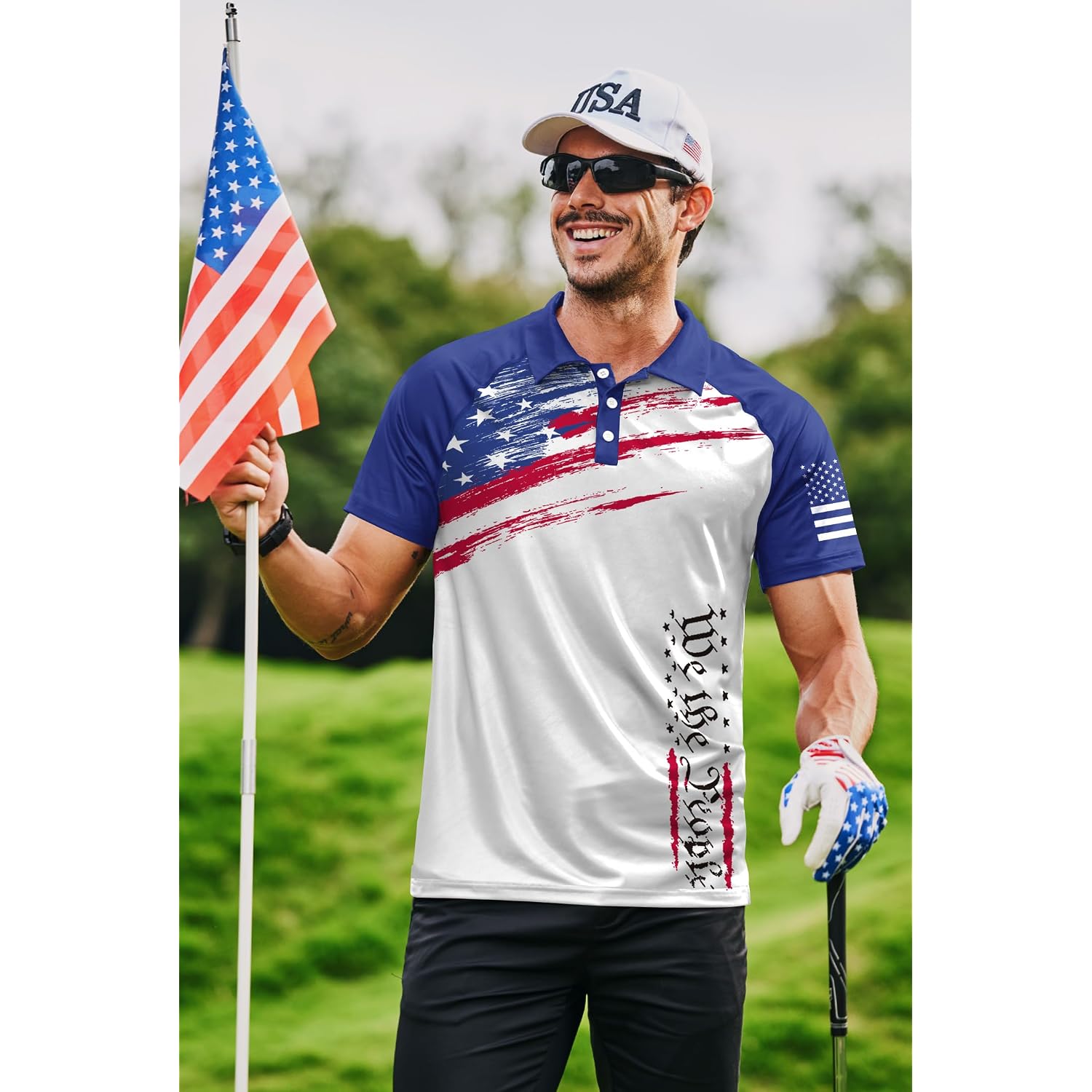 Mainfini Men'S Patriotic Polo Shirts Stretch Upf 50+ Short Sleeve Raglan American Graphic Golf Shirt (S-3Xl)