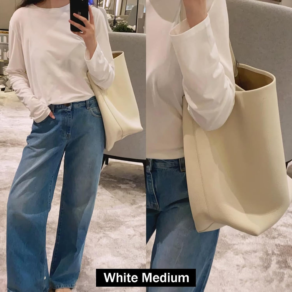 Genuine Leather Bucket Bag with Credit Card Holder Wallet, First Layer Pebble-grained Calfskin Tote Bag