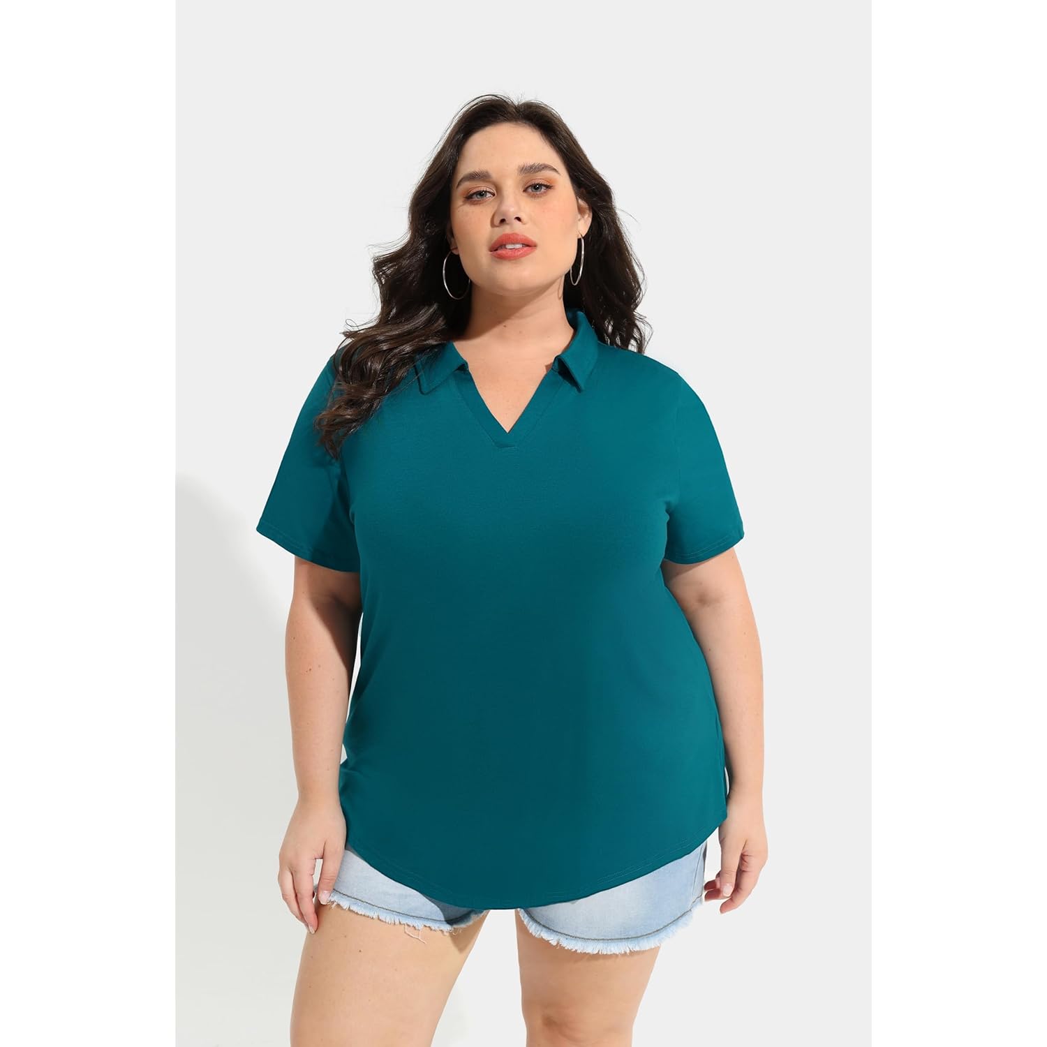 Plus Size Collared Polo Shirts Summer Short Sleeve V Neck Business Tops for Women XL-5XL