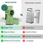 Susteas Rotary Cheese Grater 5 Blades,Kitchen Mandoline Vegetable Slicer | Retro Green, Easy To Clean, Strong Suction Base, 5 Blades Storage Box, Round Mandoline Slicer & Food Chopper For Salad