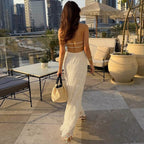 Abyovrt Women Backless Dress Sleeveless Textured Halter Open Back Maxi Dresses Vacation Wedding Guest