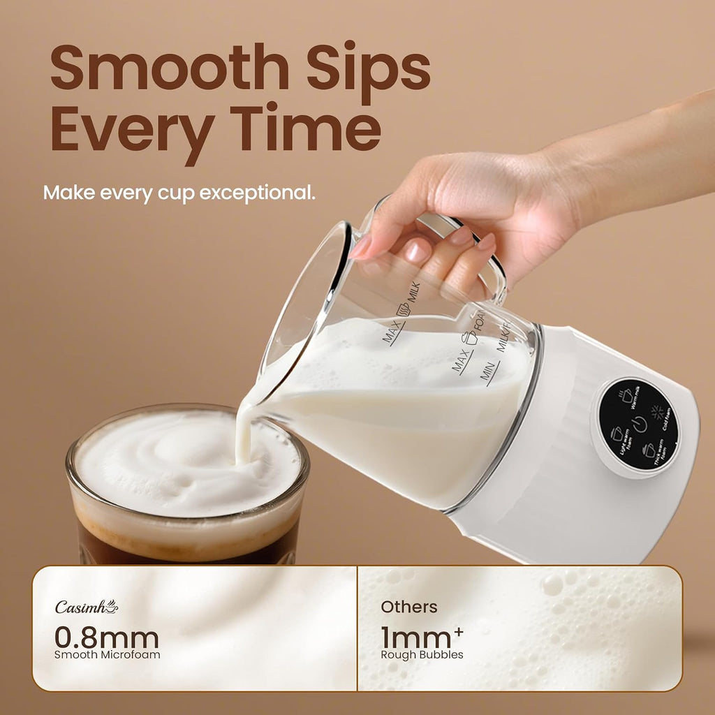 4-In-1 Electric Milk Frother And Steamer For Whole Milk, Led Touch Screen, Cold And Warm Foam Maker, Ceramic-Coated, 13.52Oz For Lattes, Cappuccinos And Hot Chocolate, Auto Shut-Off, Cream White