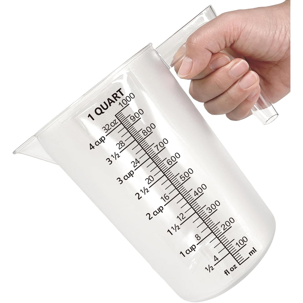 Plastic Measuring Cup With Handle, Pool Chemical Measuring Cup, Plastic Measuring Pitcher For Liquid Mixing, Pouring, Lawn Care, Pet Food, Motor Oil, Laboratory And More (32, Fluid Ounces, 1000Ml)