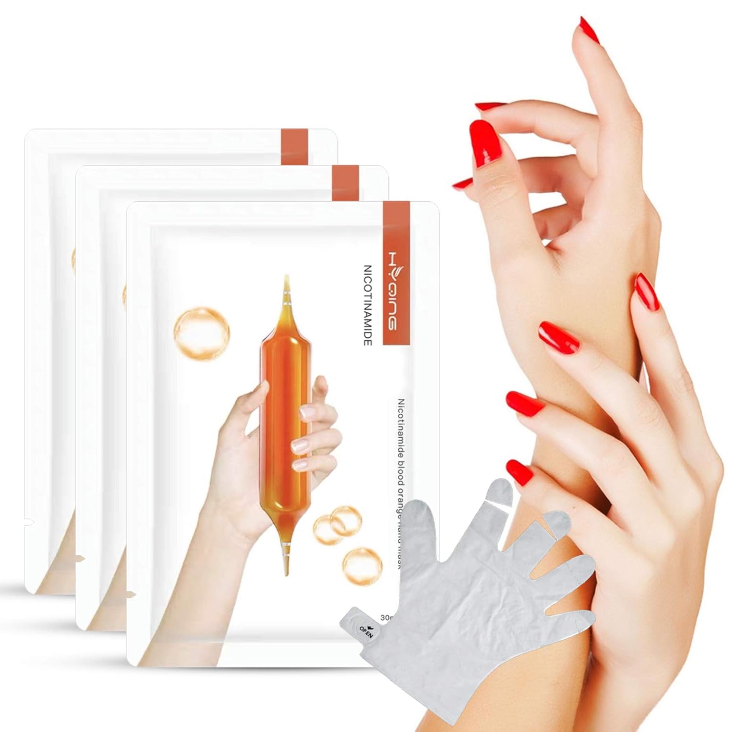 Cosmetic Hydrating & Moisturizing Therapy Gloves Masks Spa 3pk for Dry Rough Skin Hand Treatment Rose Hyaluronic Acid for Women or Men, 3 Pairs (Nicotinamide Manicure Mask, 3 pack)