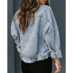 Rintonix Womens Button Down Distressed Leopard Denim Jean Jacket Washed Long Sleeve Ripped Cheetah Jean Coat