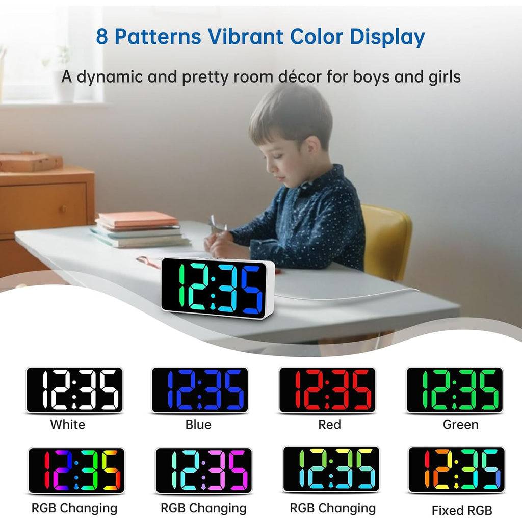 Dreamsky Small Digital Alarm Clock For Bedroom, Rgb Desk Clock For Kid Girl | Electric Clock With Large Numbers For Bedside Nightstand, Dimmer, Adjustable Alarm Volume, Usb Port, Usb-C Adapter Powered