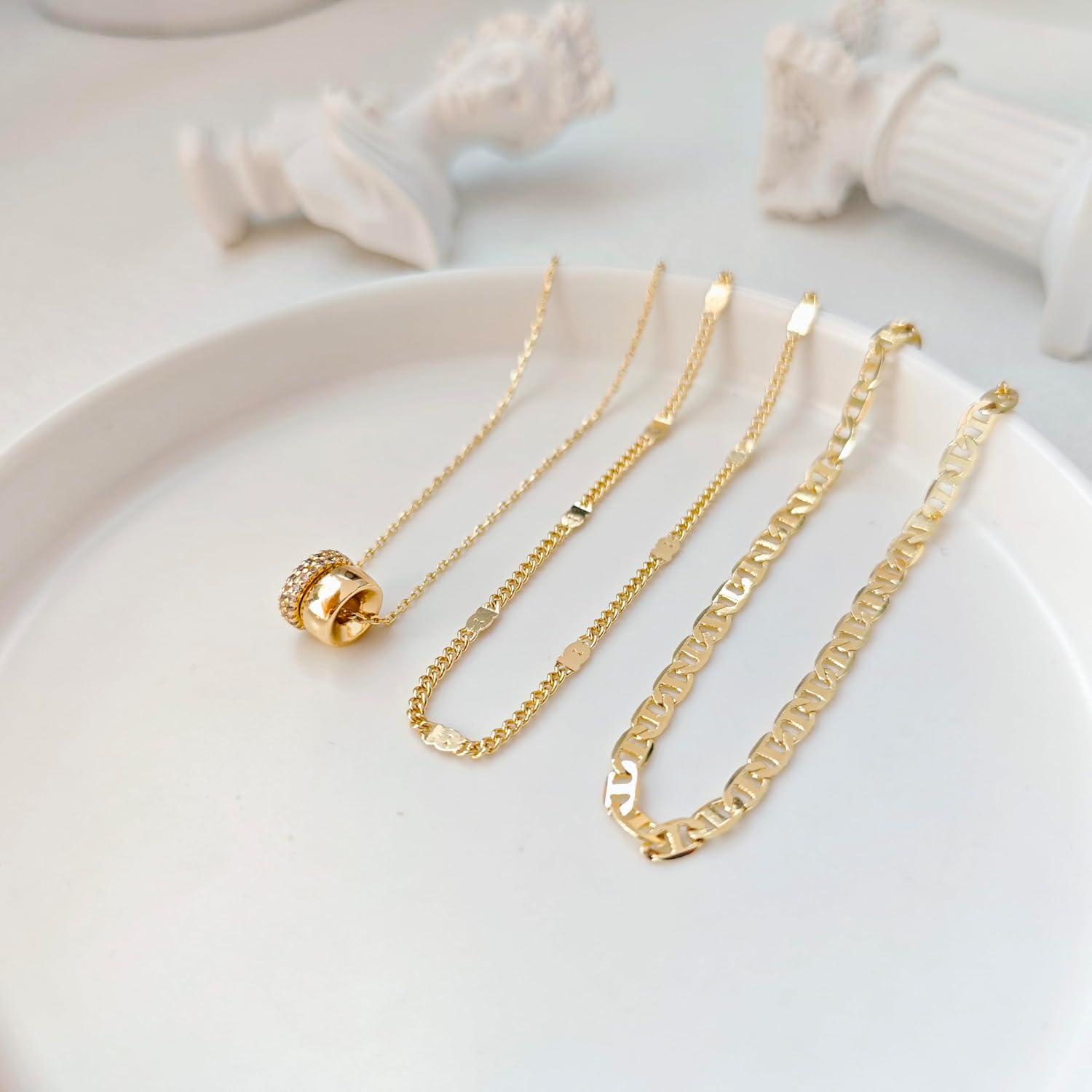 OGD Layered CZ Rondelle Pendant Necklaces for Women, 14K Gold Plated Trendy Mariner Chain Dainty Circle Rondelle Pendant Choker Necklace for Women Two-Toned Cubic Zirconia Gold Necklace