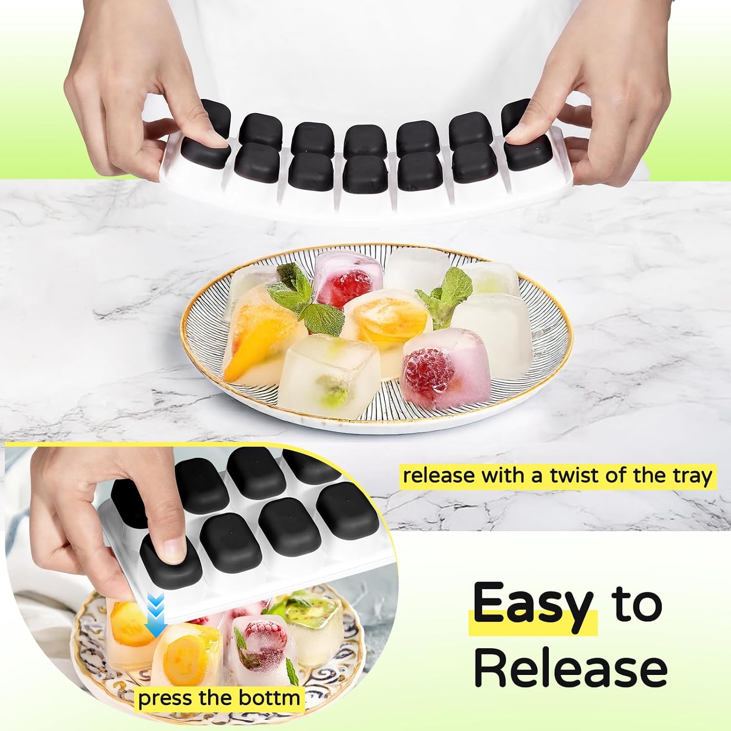 Ice Cube Tray 5 Pack, Stackable Silicone Ice Cube Trays With Lid– Easy Release Reusable Ice Tray, Bpa-Free Rectangular Ice Cube Mold Set For Cocktails, Coffee, Whiskey & Drinks- Black