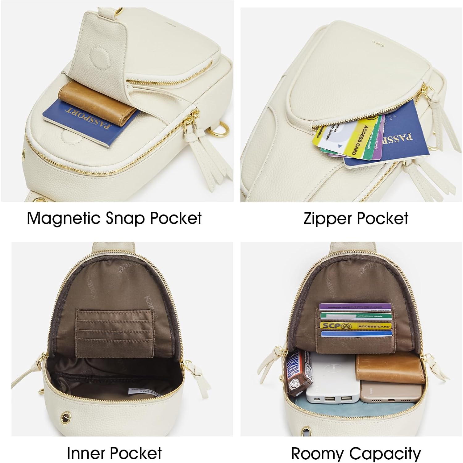 Kattee Sling Bag For Women, Leather Fanny Packs Crossbody Purse, Small Chest Bag With Rfid Blocking, Beige