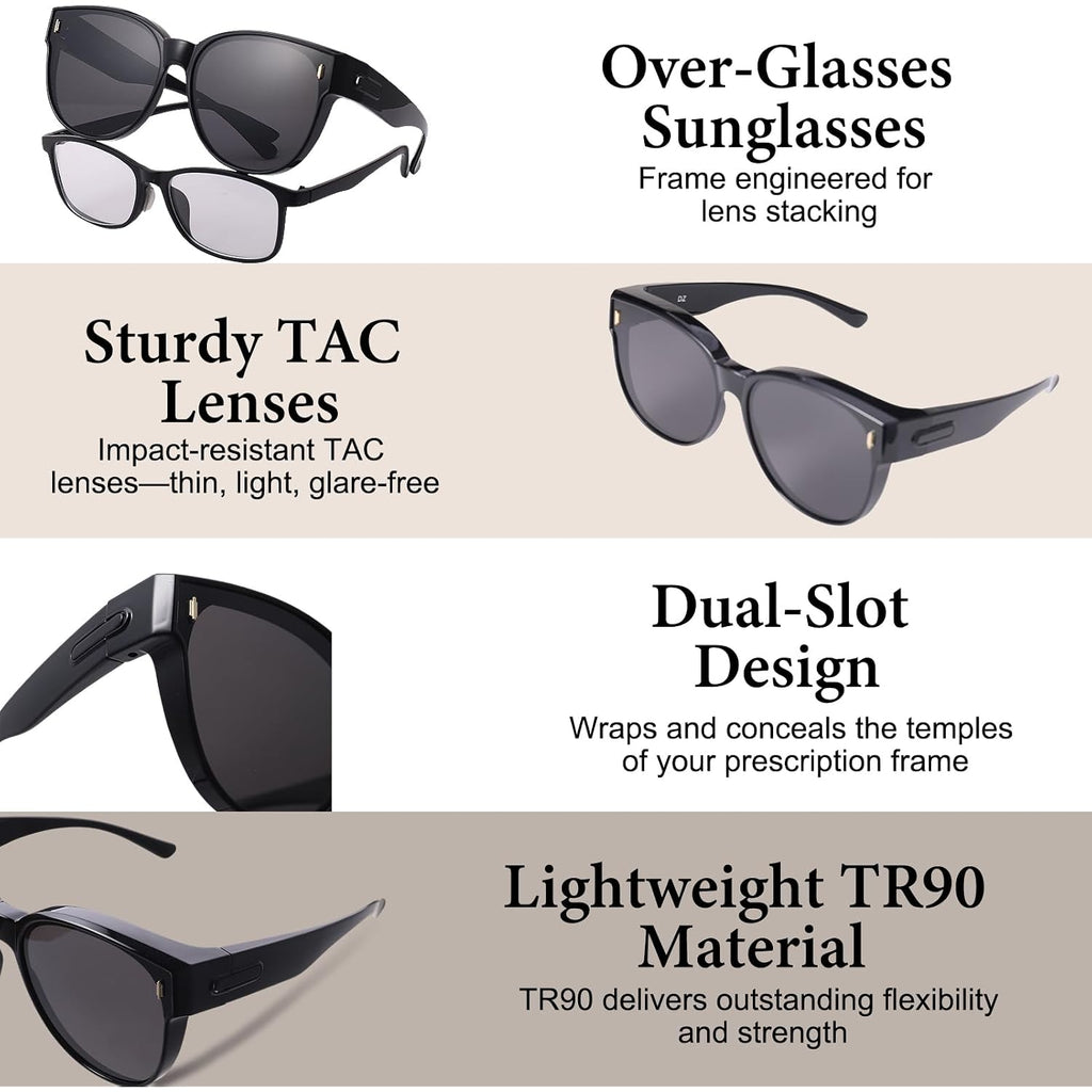 Jalebi Polarized Fit Over Glasses Sunglasses For Women Large Round Cat Eye Shades Uv400 Protection Lightweight For Driving