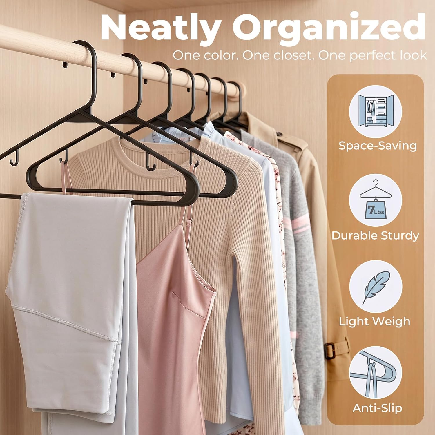 House Day Black Plastic Hangers 60 Pack, Clothes Hangers With Non Slip Hooks, Durable & Space Saving Coat Hanger, Light-Weight Clothing Hanger, Perfect Closet Organizer For Everyday Use