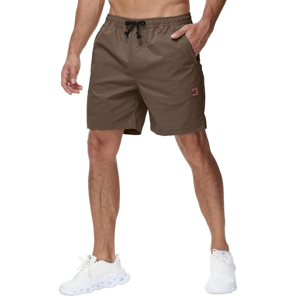 Men'S Casual 7 Inch Shorts Twill Drawstring Summer Beach Stretch Golf Shorts With Zipper Pockets