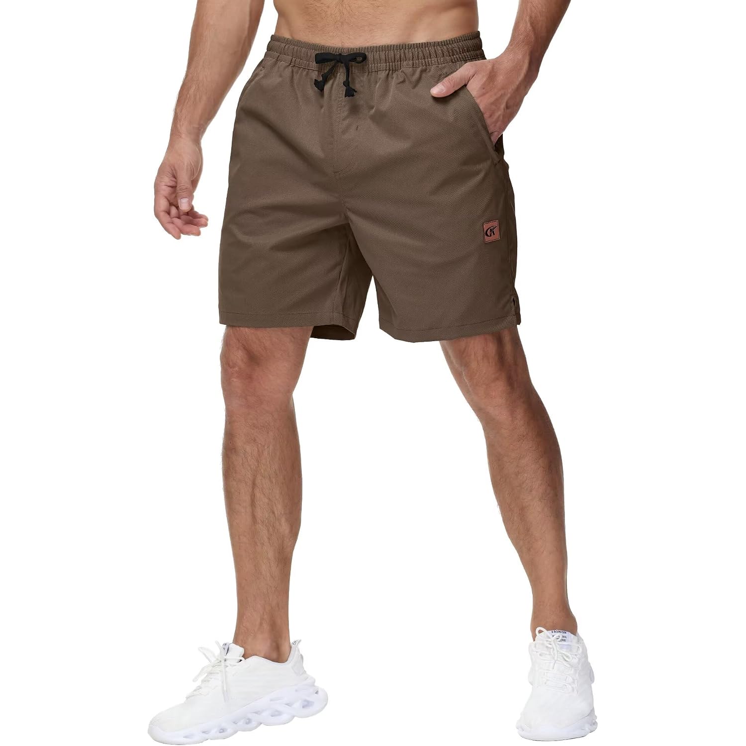 Men'S Casual 7 Inch Shorts Twill Drawstring Summer Beach Stretch Golf Shorts With Zipper Pockets