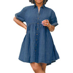 Womens Denim Babydoll Dresses Summer Outfits Button Down Ruffle Tiered Jean Dress