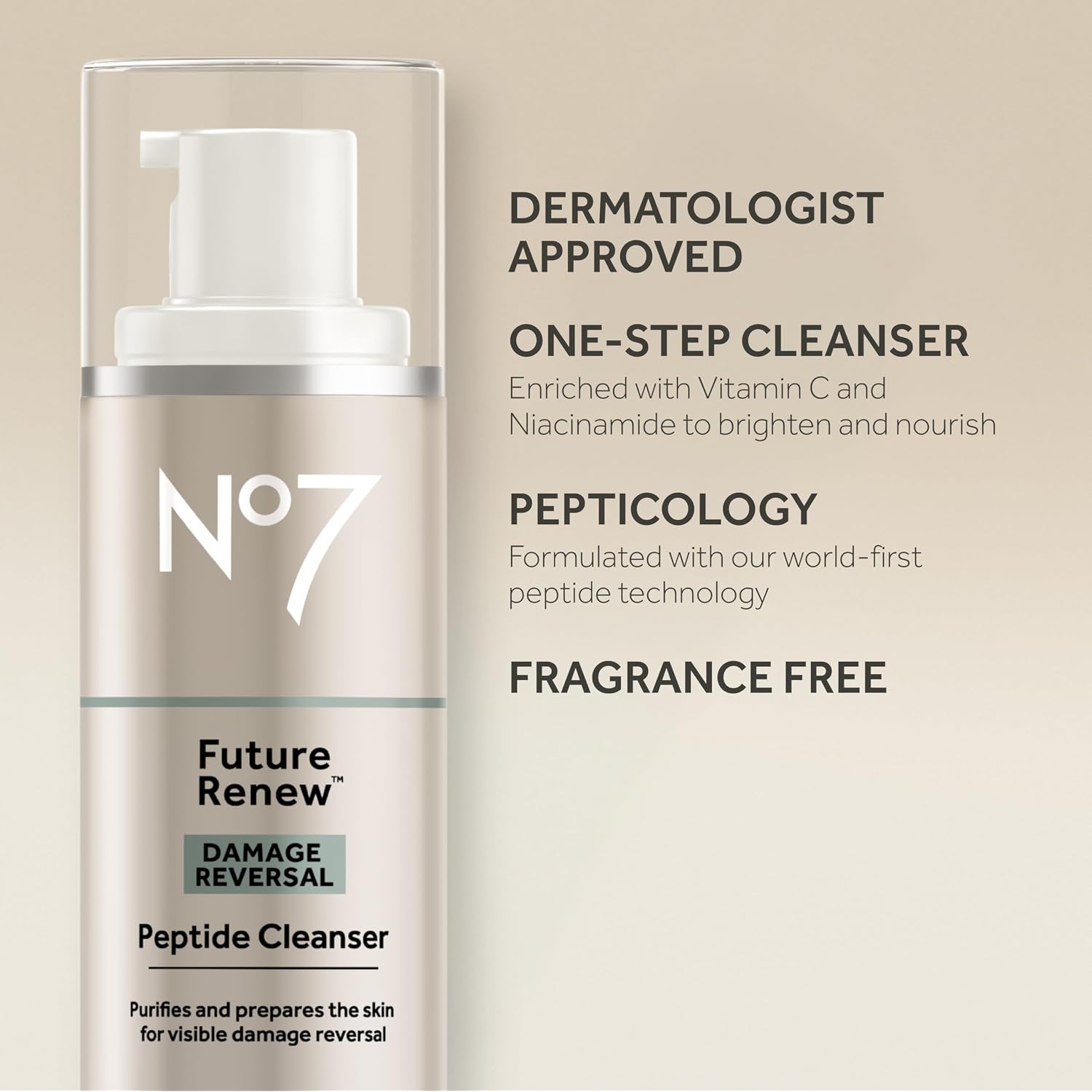 No7 Future Renew Damage Reversal Peptide Gentle Face Cleanser - Anti-Aging Face Wash To Help Visibly Remove Impurities For Smoother, Nourished Skin - Fragrance-Free Formula (5 Fl Oz)