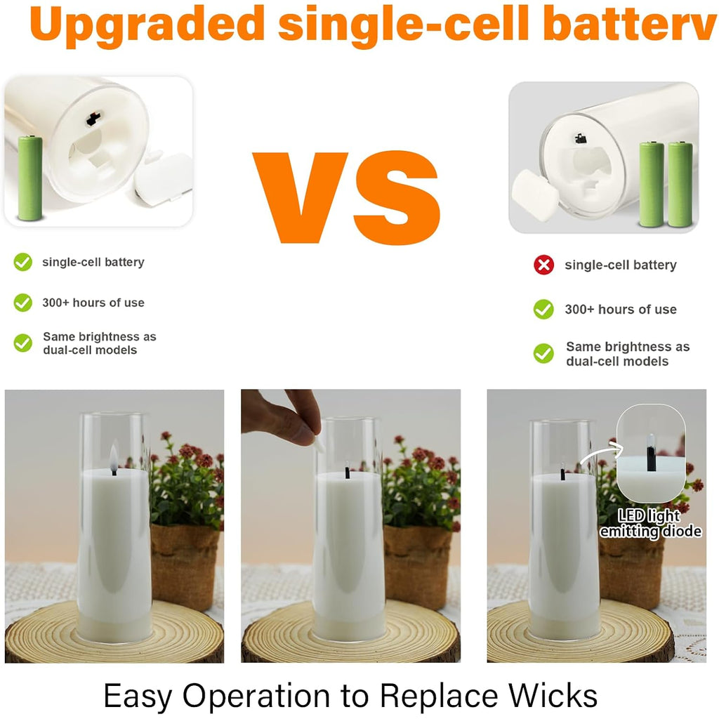 Flickering Flameless Candles Battery Operated With Remote And 2/4/6/8 H Timer Acrylic Led Pillar Candles Pack Of 9 (Appr D2.3"Xh5.5"6.5"7.5")With Realistic 3D Wick Candles For Home Decor(White)