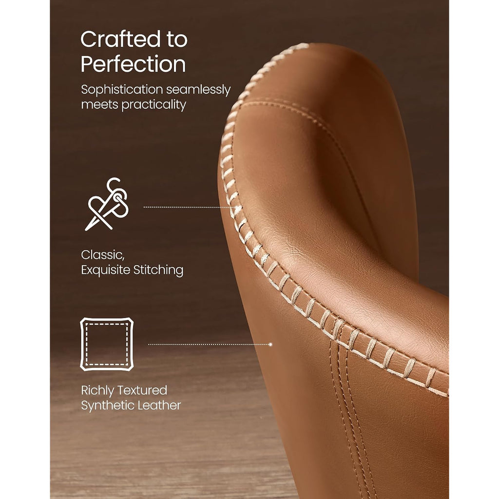 Vasagle Ekho Collection - Dining Chairs Set Of 2, Upholstered Kitchen Chairs, Comfortable Seat, Synthetic Leather With Stitching, Mid-Century Modern, Easy Assembly, Living Room Lounge, Caramel Brown
