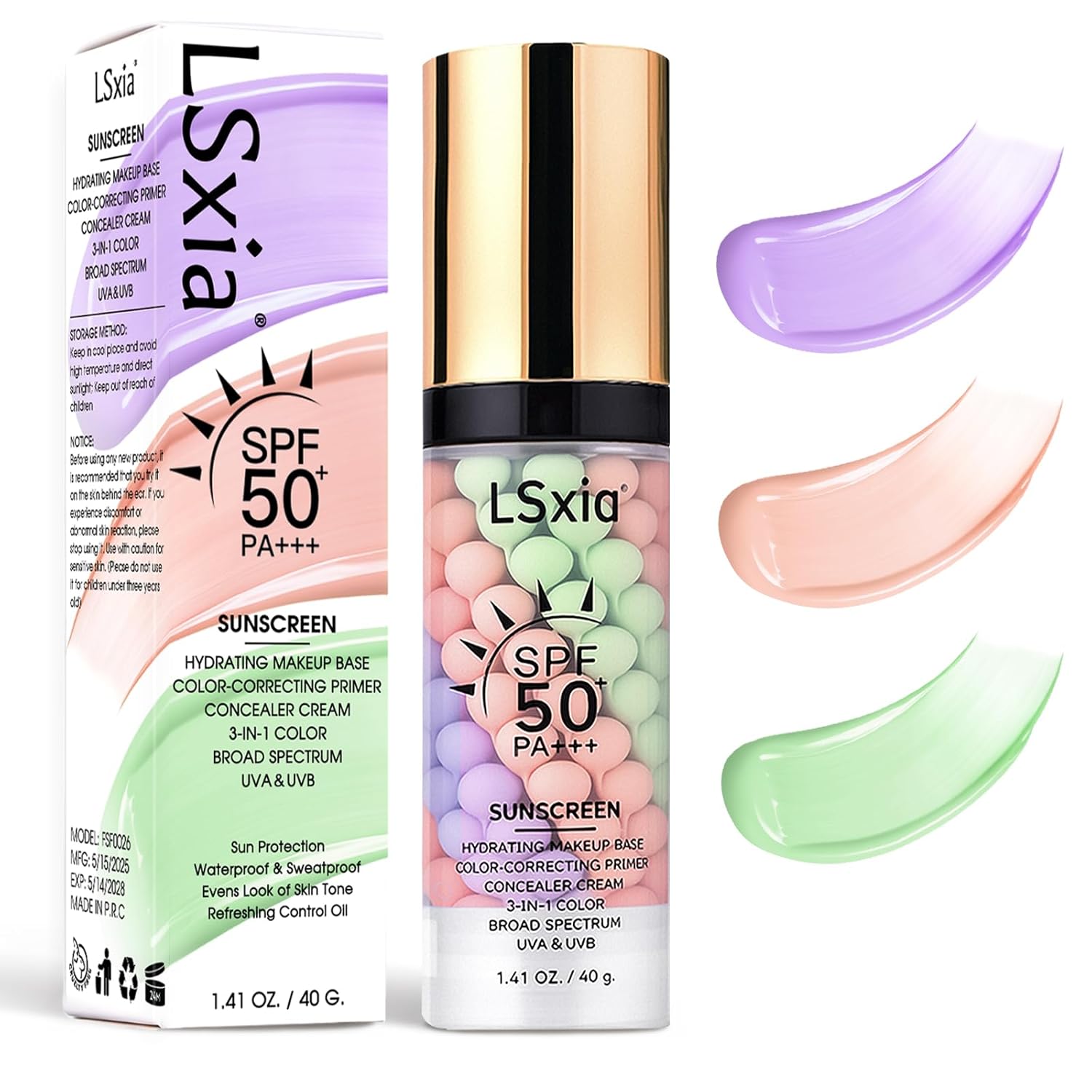 3 In 1 Primer for Face Before Makeup, SPF 50, Tinted Moisturizer Sunscreen Isolation Cream, One Step Color Corrector Makeup Primer, Color Correcting Concealer Oil Control, Base de Maquillaje, #01