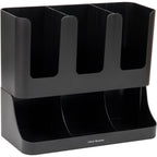 Mind Reader Condiment Station, 13 Inch Countertop Coffee Bar Organizer with 6 Compartments, Storage Caddy for Cups, Lids and Packets, Plastic, Black