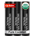 Moroccan Magic Organic Pure Coconut Lip Balm 3 Pack | Ultra-Hydrating Argan & Essential Oil Lip Moisturizer + Vitamin E | Natural Chapstick For Dry Lips | Smooth, Non-Toxic | Organic Lip Balm