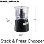 Hamilton Beach Electric Vegetable Chopper & Mini Food Processor, 3-Cup, 350 Watts, for Dicing, Mincing, and Puree, Black (72850)
