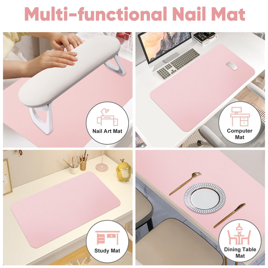 Subay Nail Art Table Mat, (MAT ONLY) Soft Microfiber PU Leather Nail Hand Rest for Nail Arm Rest Cushion, Foldable Nail Art Rest Pillow Manicure Pad Desk Mat - Pink