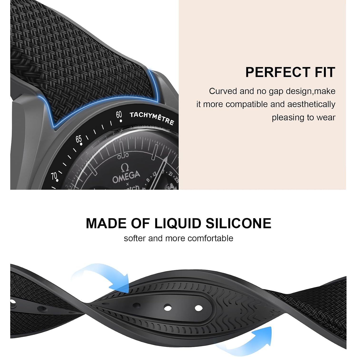 Strap For Omega X Swatch Moonswatch Watch 20Mm,Folding Buckle Band Compatible Omega X Swatch Moonswatch Speedmaster,Curved No Gap Replacement Strap For Men Women