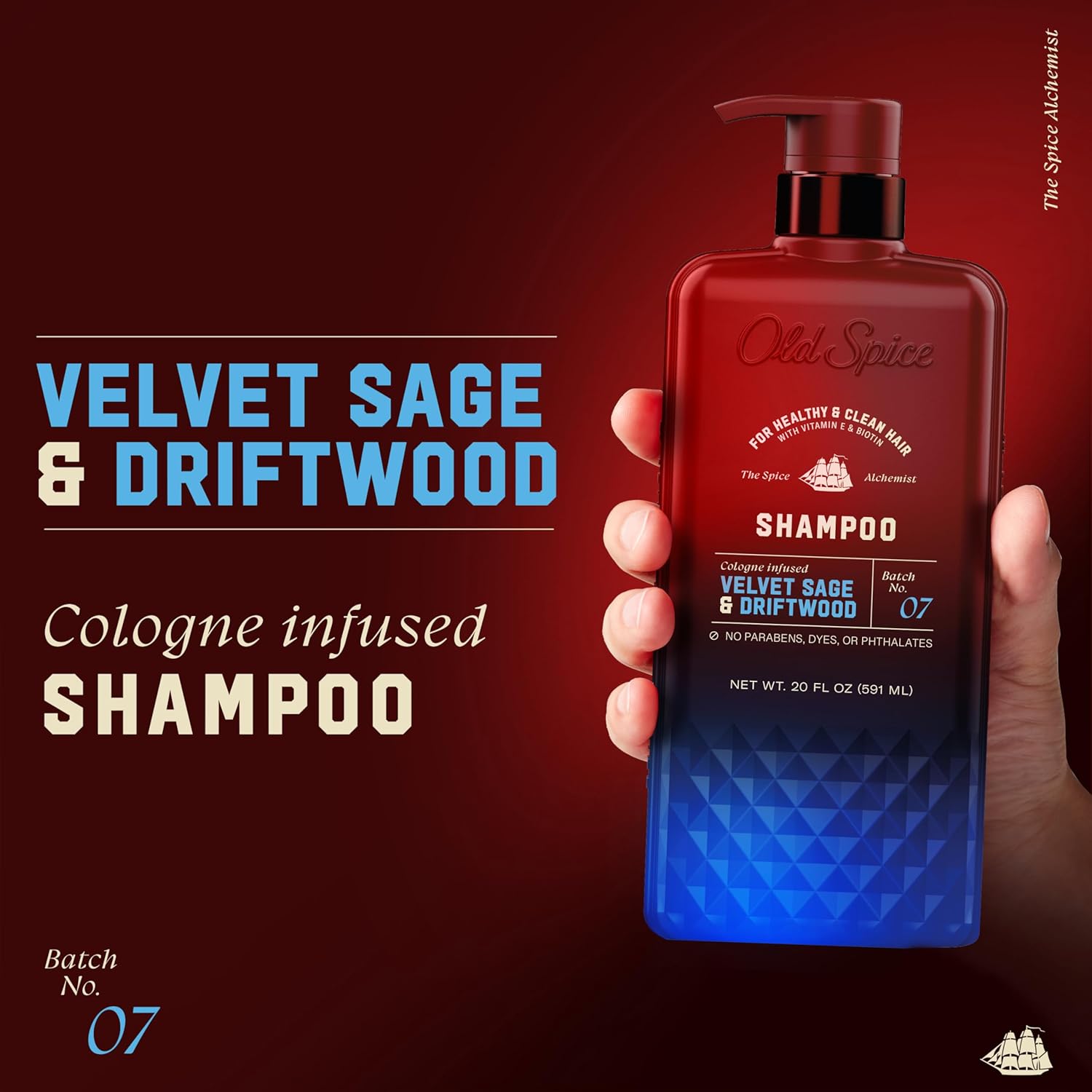 Old Spice Mens Shampoo, The Spice Alchemist Collection, 24/7 Cologne-Infused Velvet Sage & Driftwood Scent, Free of Parabens & Phthalates, 21.9 fl oz