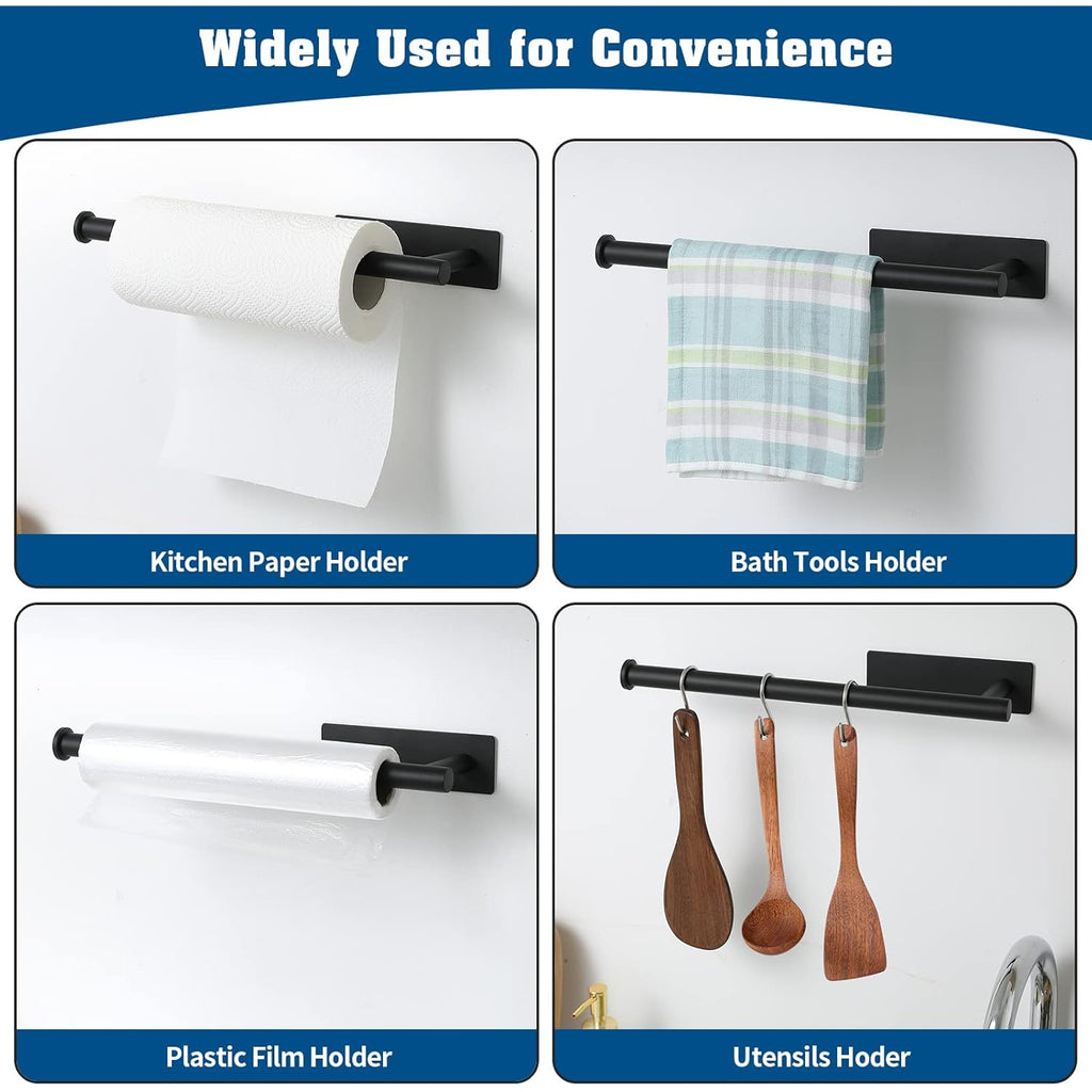theaoo Paper Towel Holder - Under Cabinet Paper Towel Holder for Kitchen, Adhesive Paper Towel Roll Rack for Bathroom Towel, Wall Mounted Matte Black Paper Towel Rack, SUS304 Stainless Steel(1, Black)