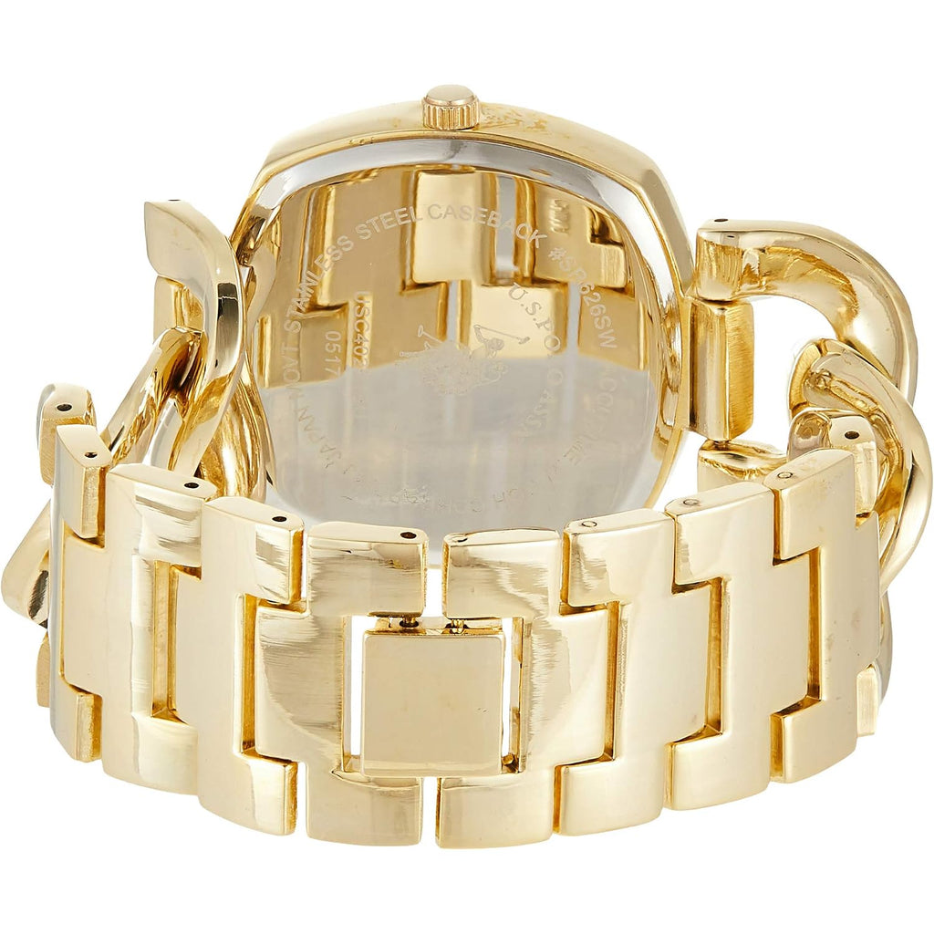 U.S. Polo Assn. Women’S Gold-Tone Chain Bracelet Watch – 38Mm Square Case, Rhinestone Dial, Adjustable Link Strap, Elegant Quartz Dress Watch With Gift-Box