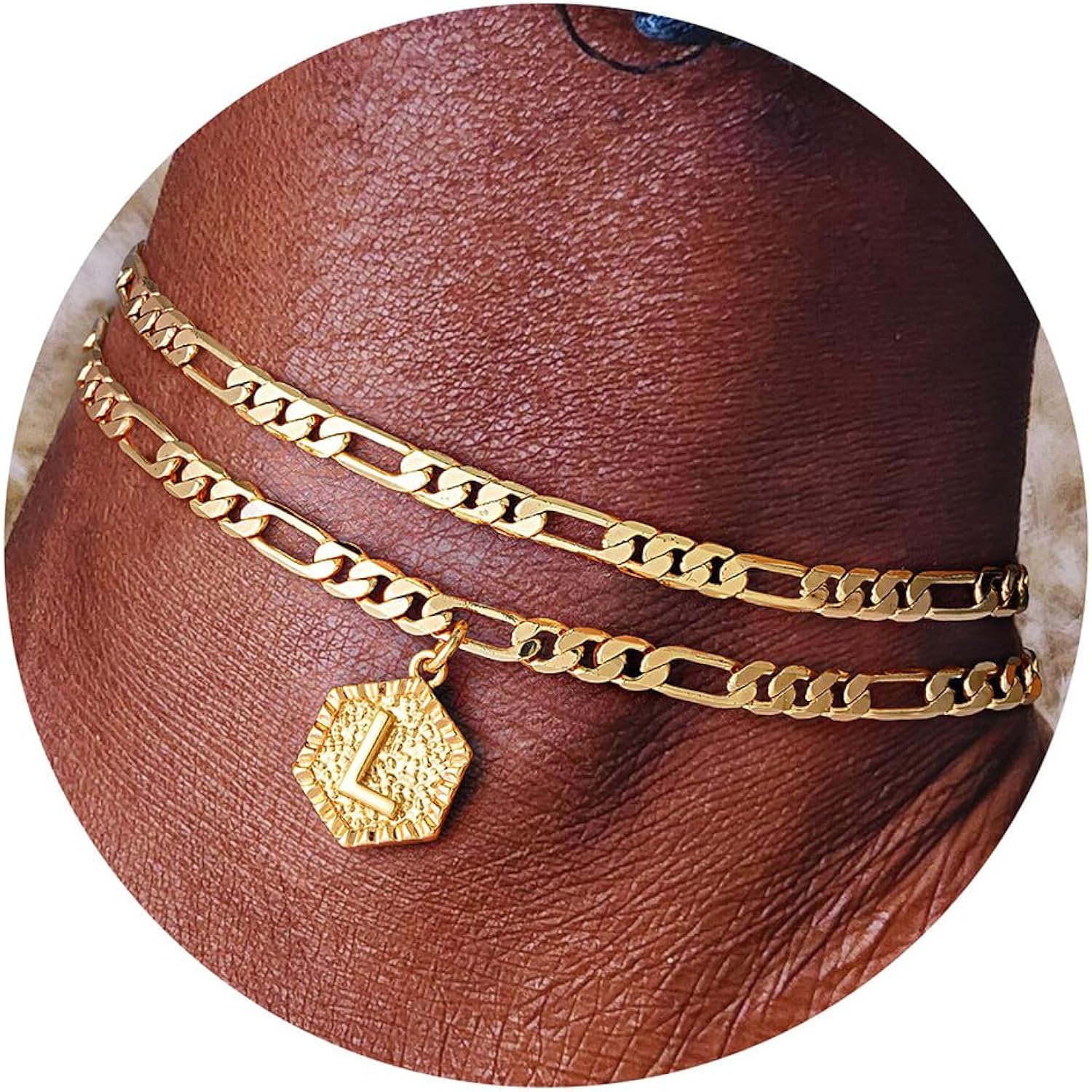 Memorjew Initial Ankle Bracelets for Women, 14K-Gold-Plated Double Layered Initial Anklets Jewelry for Women