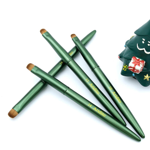 4pcs Matte Green Metal French Nail Brush | Professional French Tip Brush | Nail Clean Up Brush (#10,#12,#14,#16) (Matte Green)
