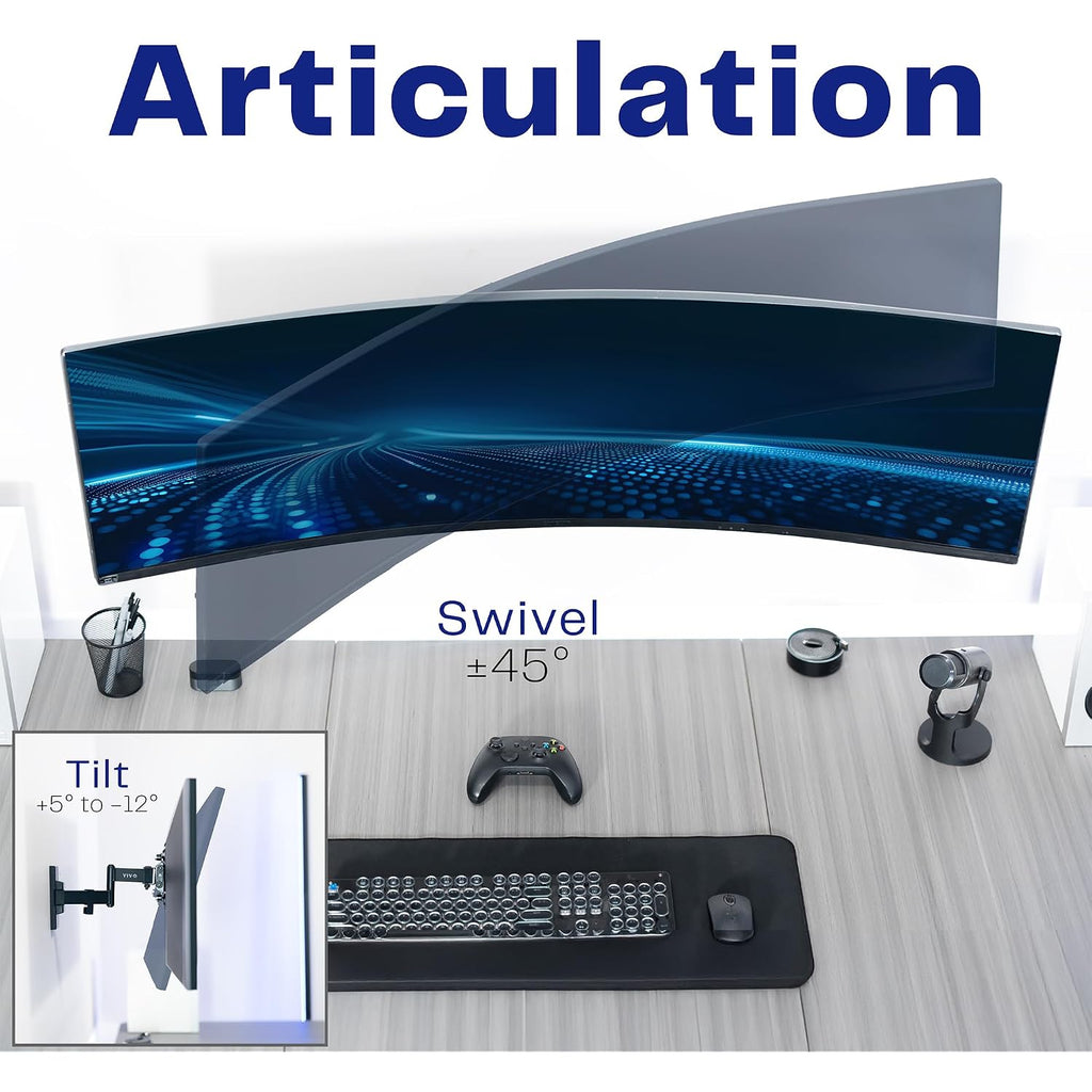 Vivo Full Motion Ultrawide Monitor Wall Mount, Fits Ultra-Wide Screens Up To 49 Inches And 44 Lbs, Tilt And Swivel Arm, Black, Mount-Vw01M